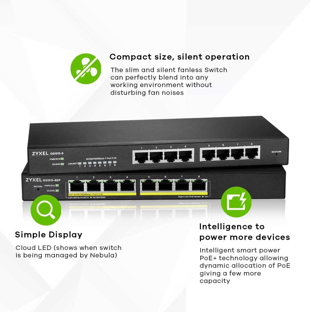 Zarządzany Switch Gigabitowy Zyxel GS1915-8EP 8-Portowy z PoE+ (8 portów, 60W)