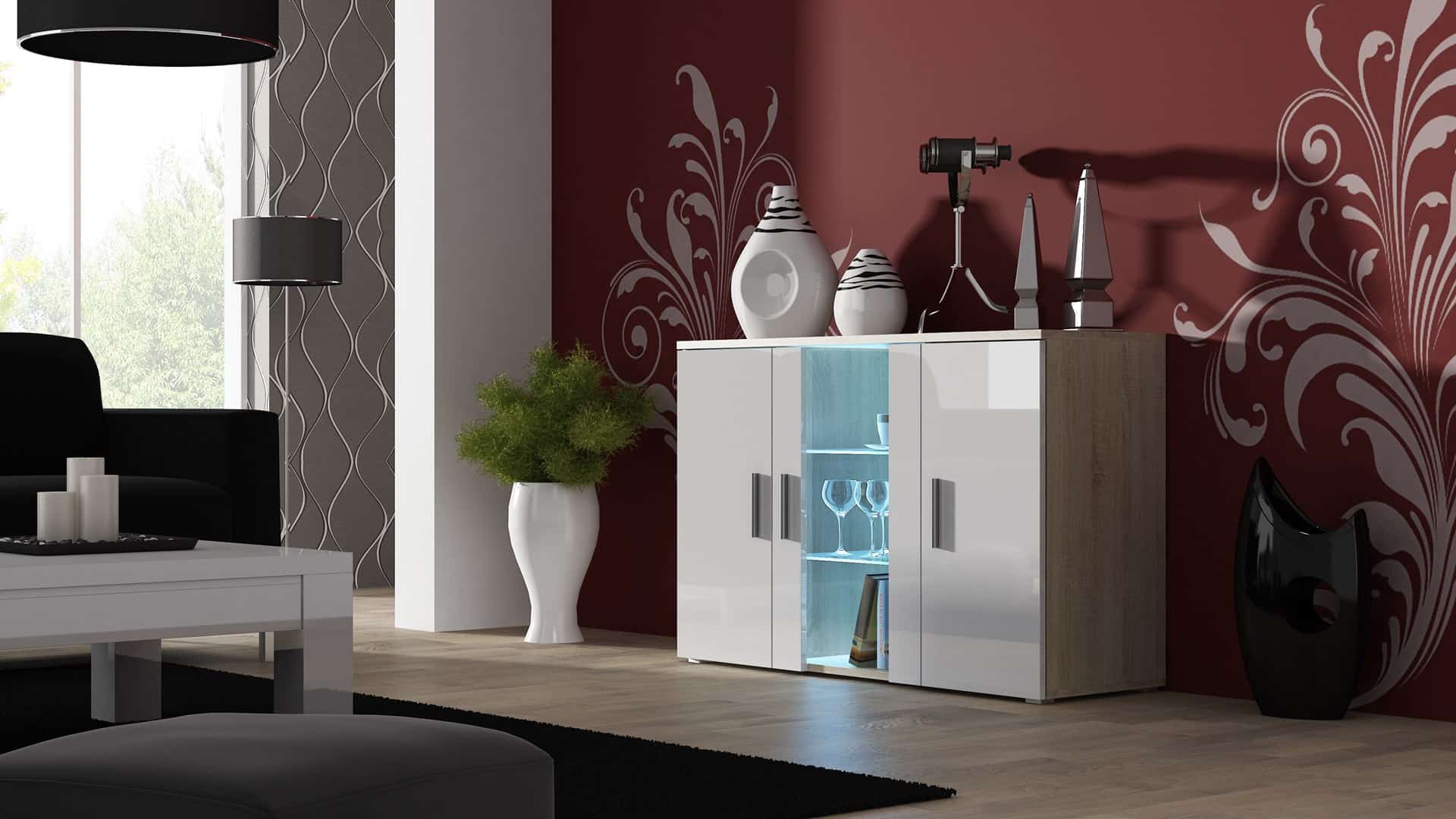 Komoda SOHO S7 120cm dąb sonoma/biały połysk