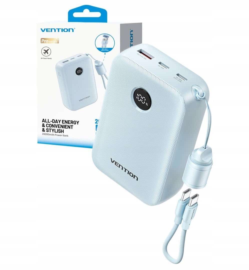 Powerbank Vention 20000mAh 2 x USB-C 1x USB-A niebieski