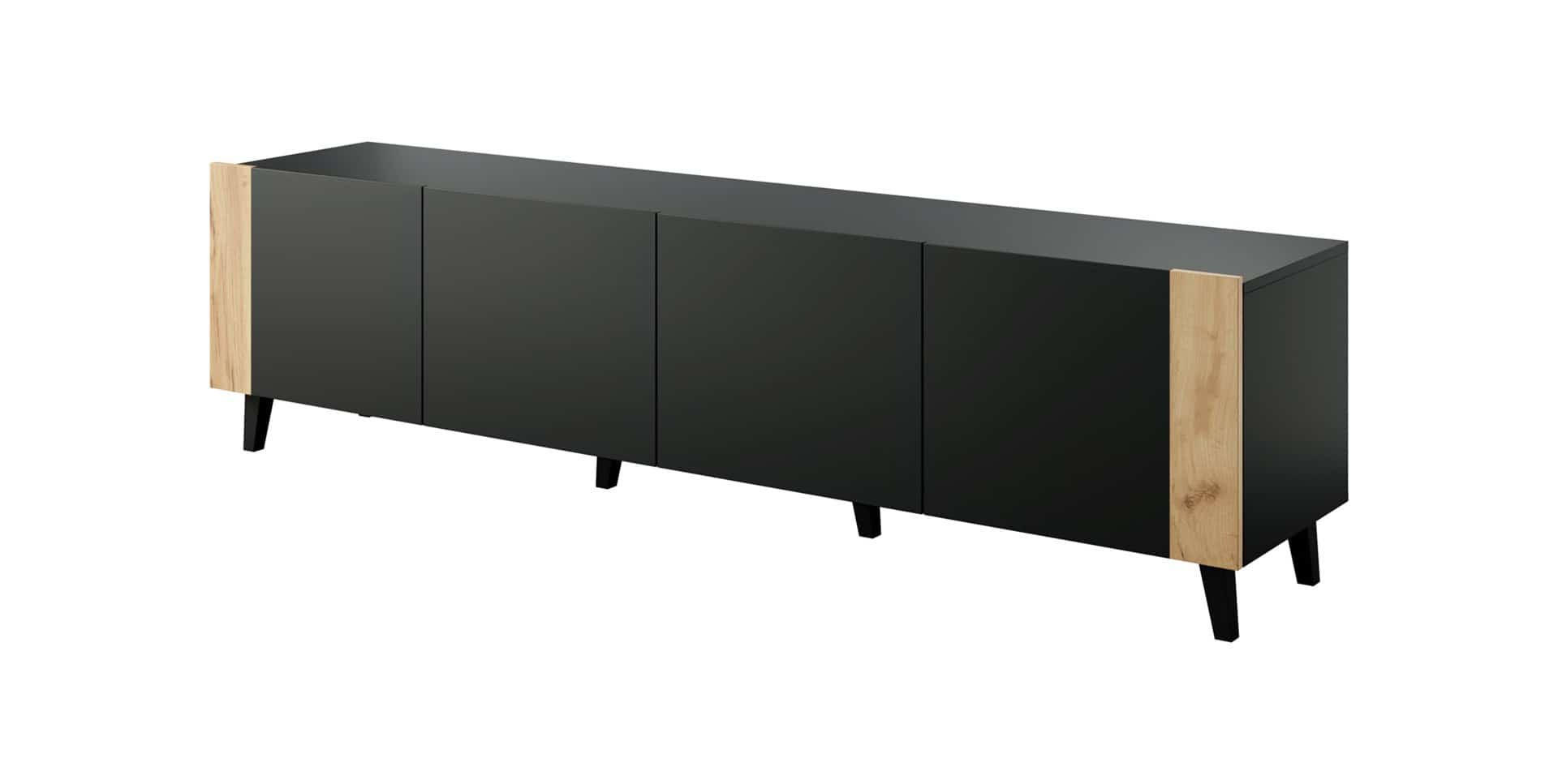 Szafka RTV FARO 200x42x52 czarny mat + dęb craft