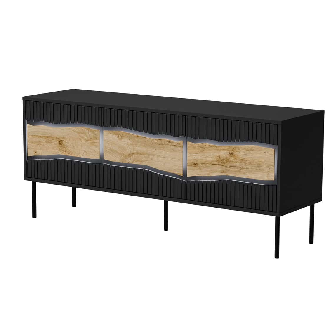 Szafka RTV INSERTO 3D czarny + LED 143,5x40x61,5