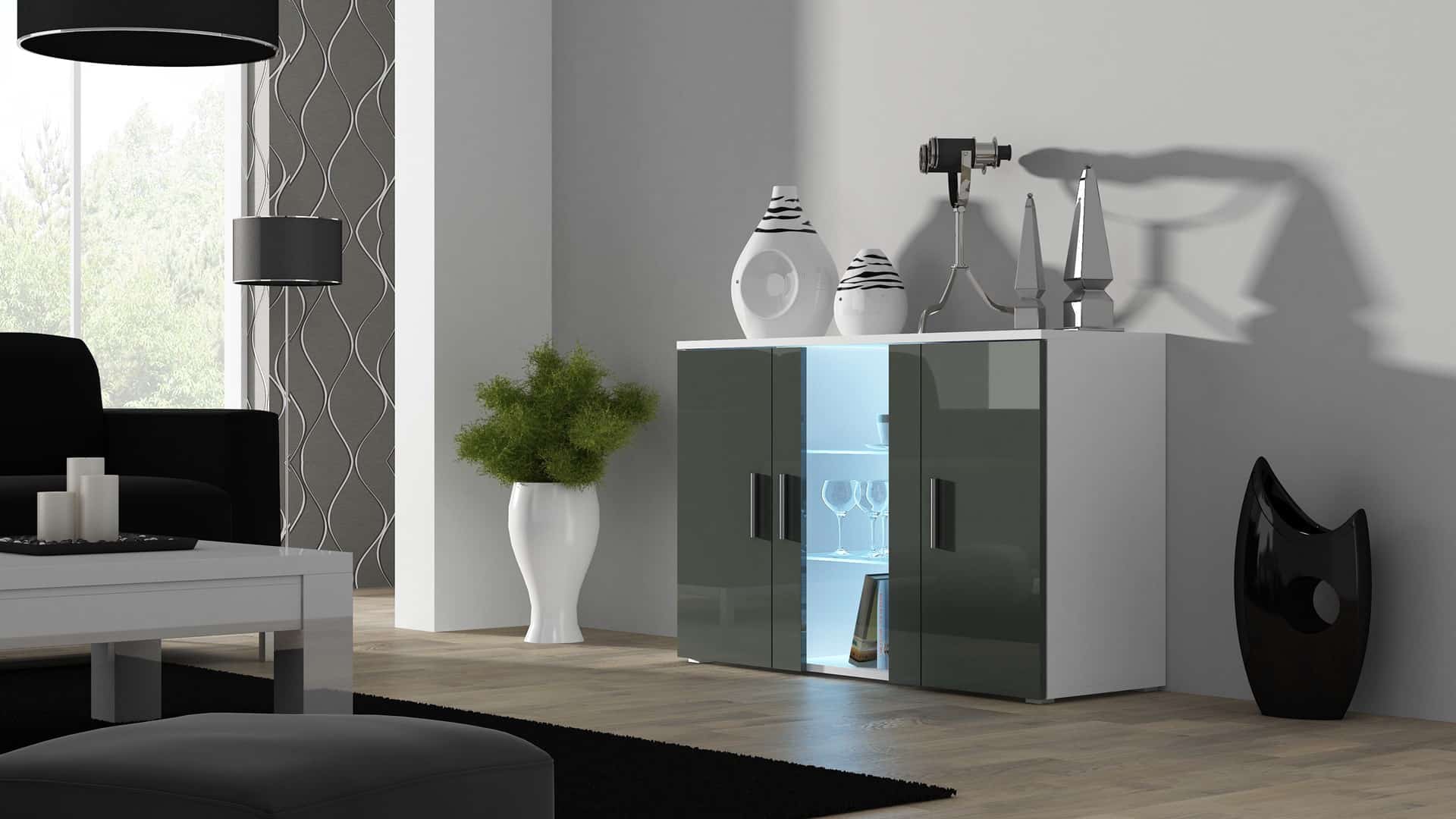 Komoda 120cm SOHO S7 biały/szary połysk