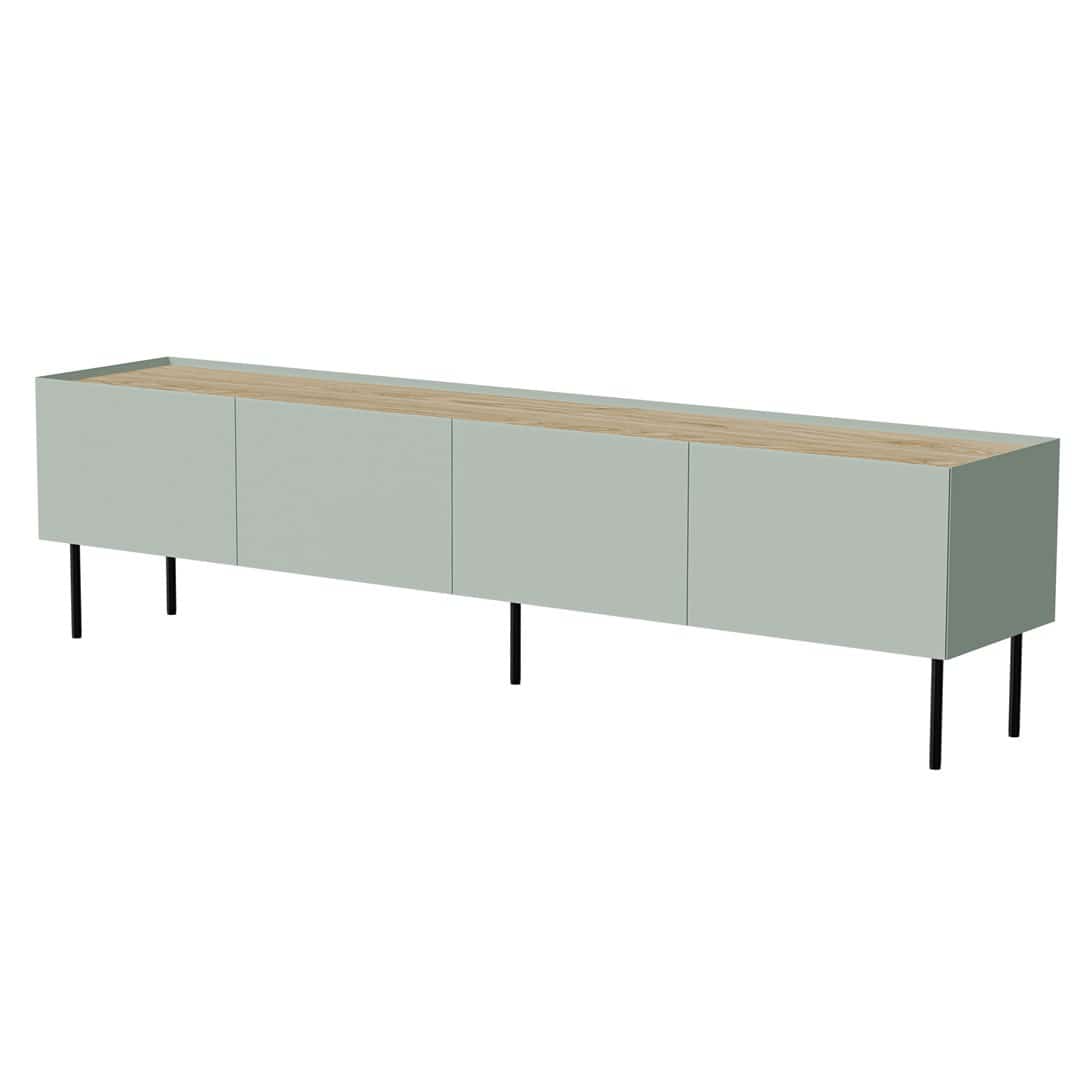 Szafka RTV FELLINI 200x40x52 oliwka + blat dęb