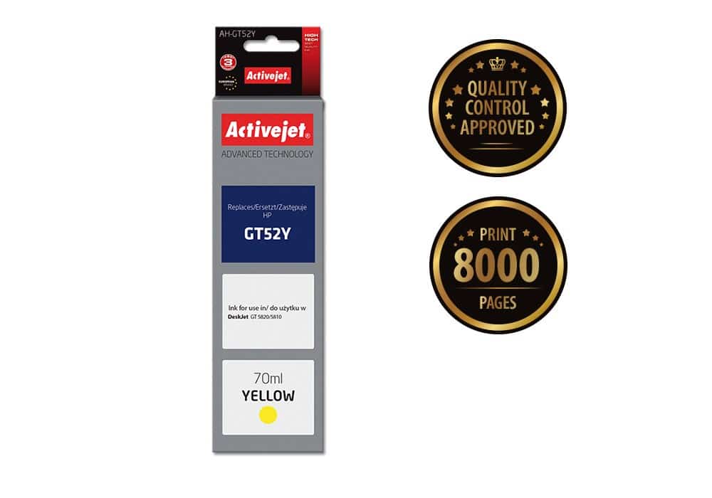 Tusz kompatybilny Activejet AH-GT52Y, 70 ml, żółty, do drukarek HP