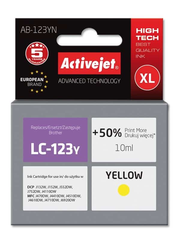 Activejet AB-123YN Tusz 10ml Żółty do Brother