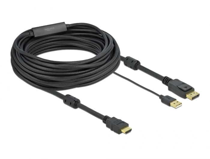 DELOCK KABEL HDMI -> DISPLAYPORT M/M 4K 10M ZASILANY USB CZARNY