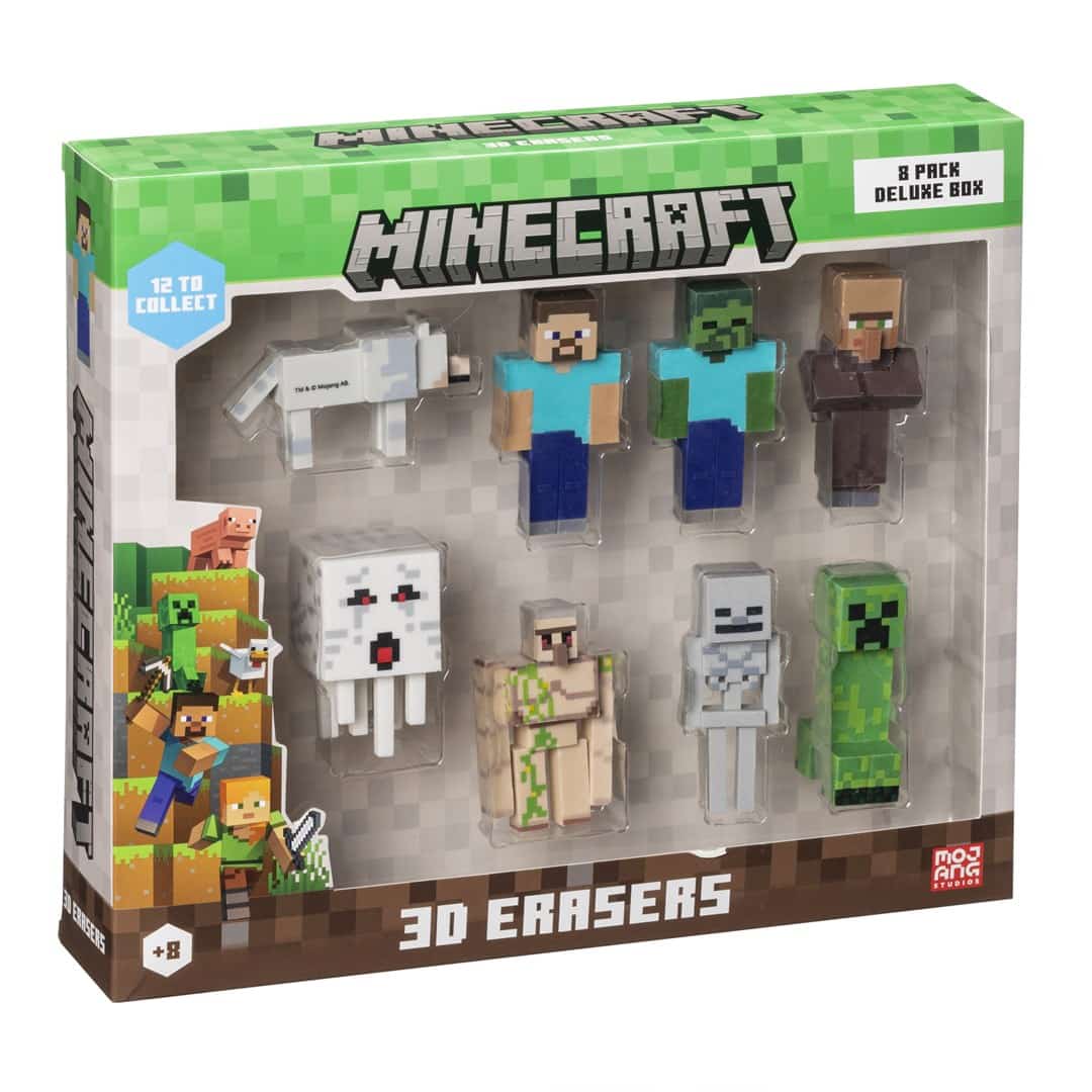 MINECRAFT 3D ERASERS - 8 PACK DELUXE BOX