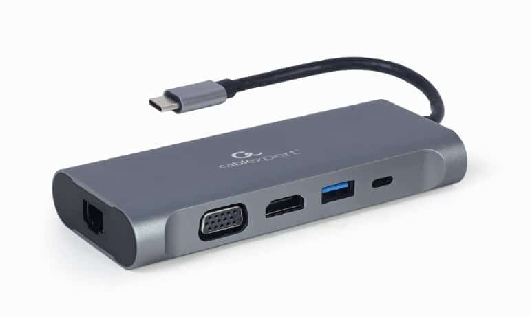 GEMBIRD MULTI ADAPTER USB TYPE-C 7 W 1, Szary