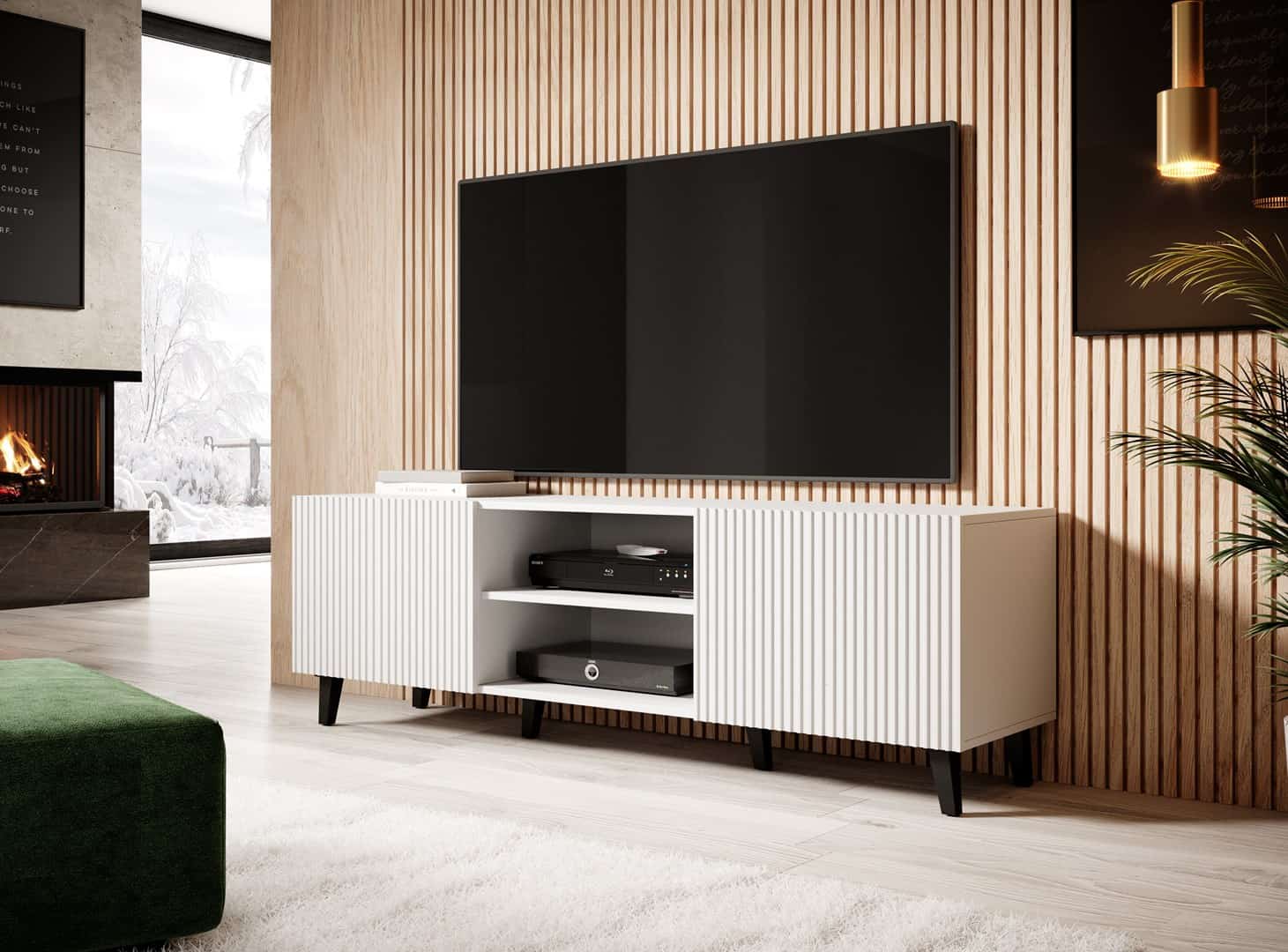 Szafka RTV PAFOS 150x40x52 biała matowa