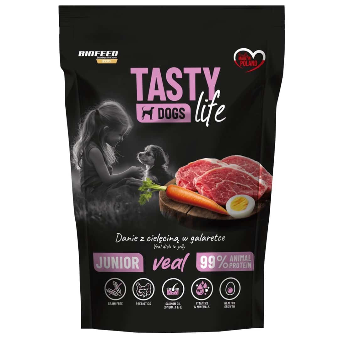 Mokra karma dla szczeniąt małych ras BIOFEED Tasty Dog Life Junior z cielęciną 150g