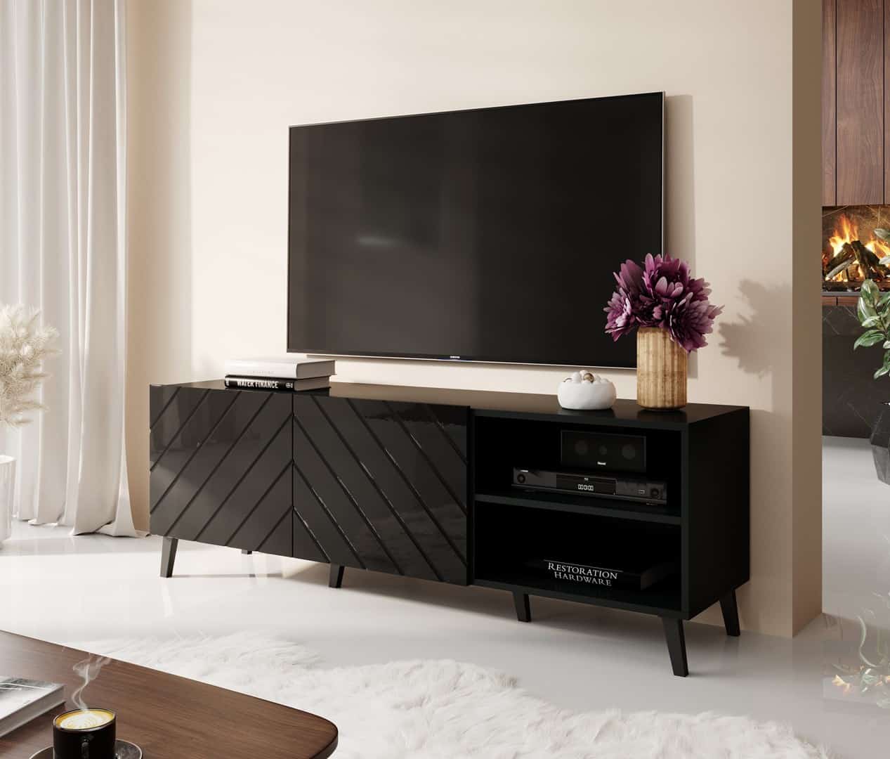 Szafka RTV ABETO 150x42x52 Czarna Połysk