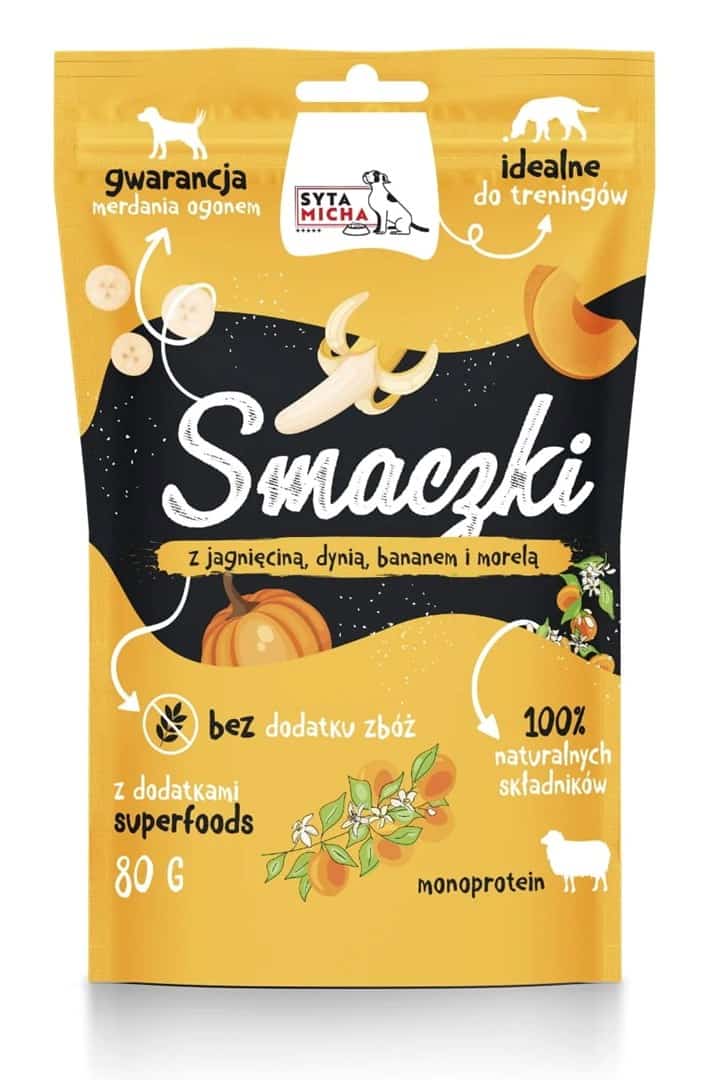 SYTA MICHA Smaczki z jagnięciną, dynią, bananem i morelą 80g