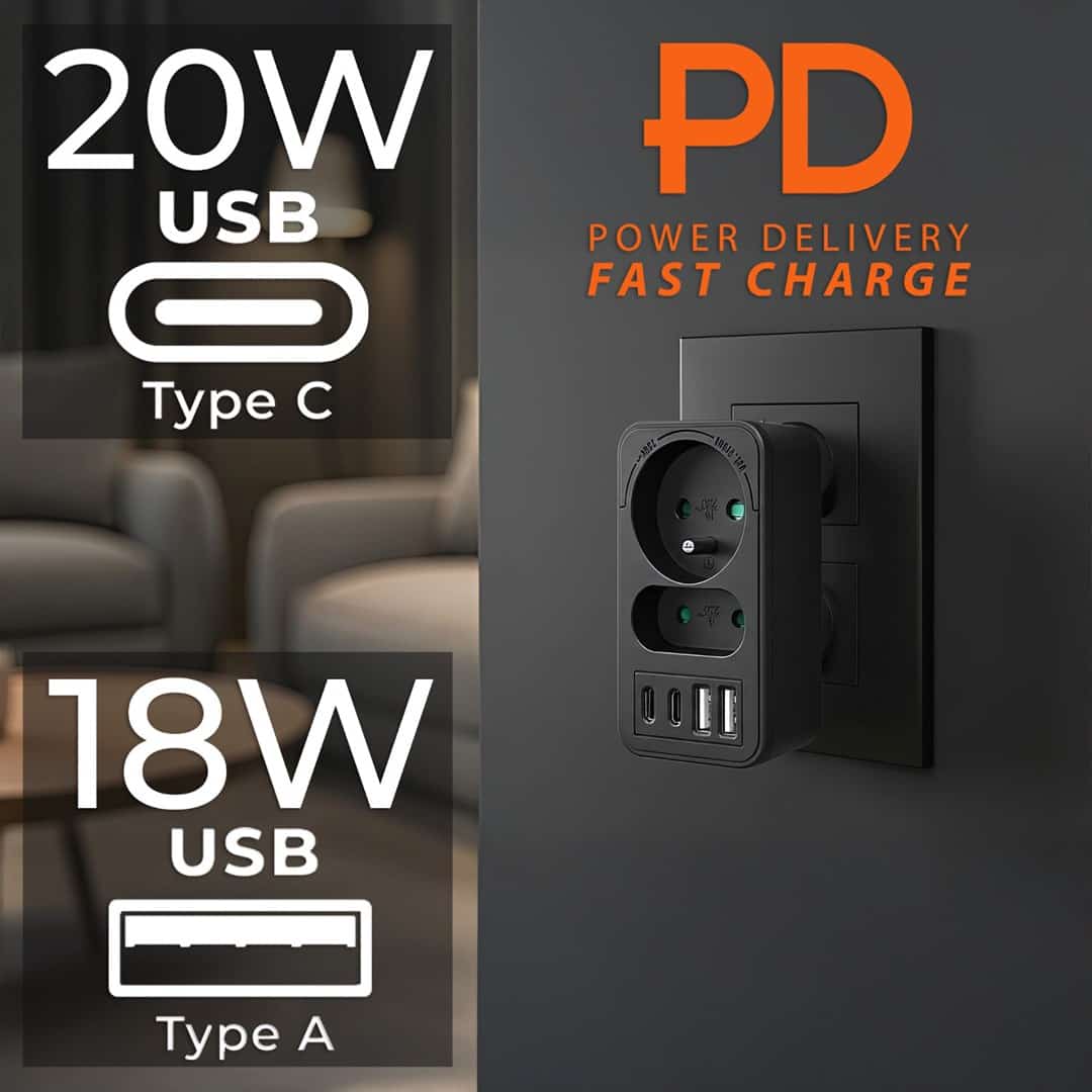 MACLEAN GNIAZDKO PRĄDOWE X2 + 4XUSB, ROZGAŁĘŹNIK