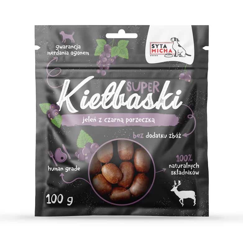 SYTA MICHA - Kiełbaski jeleń z czarną porzeczką - 100g