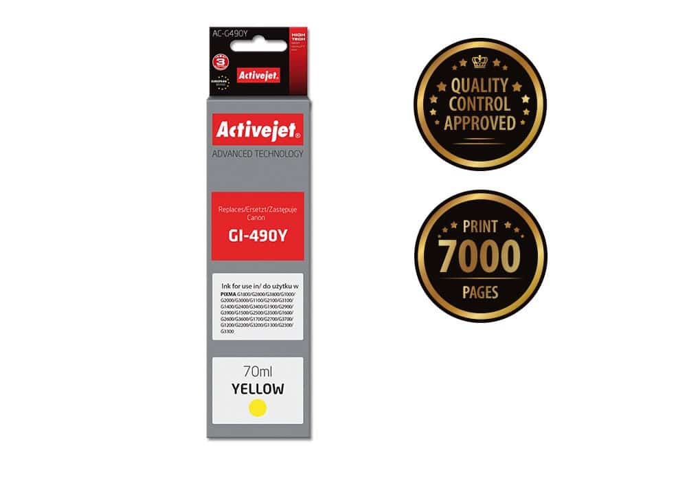 Tusz kompatybilny Activejet AC-G490Y, 70 ml, do drukarek Canon PIXMA