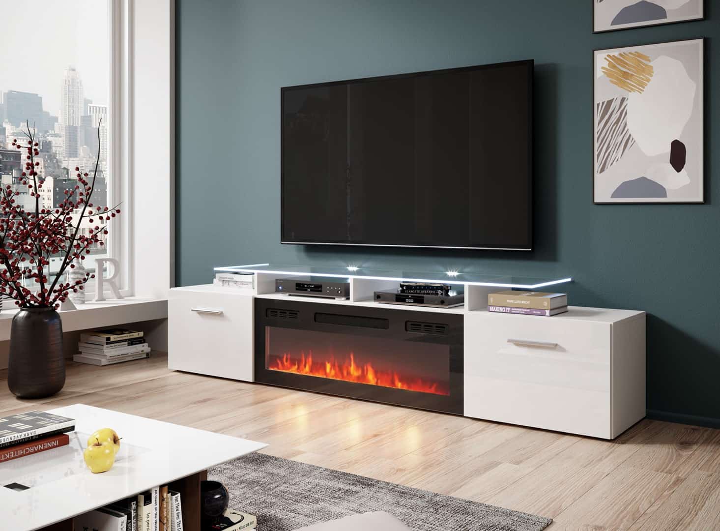Szafka RTV ROVA 190x37x48 biała połysk