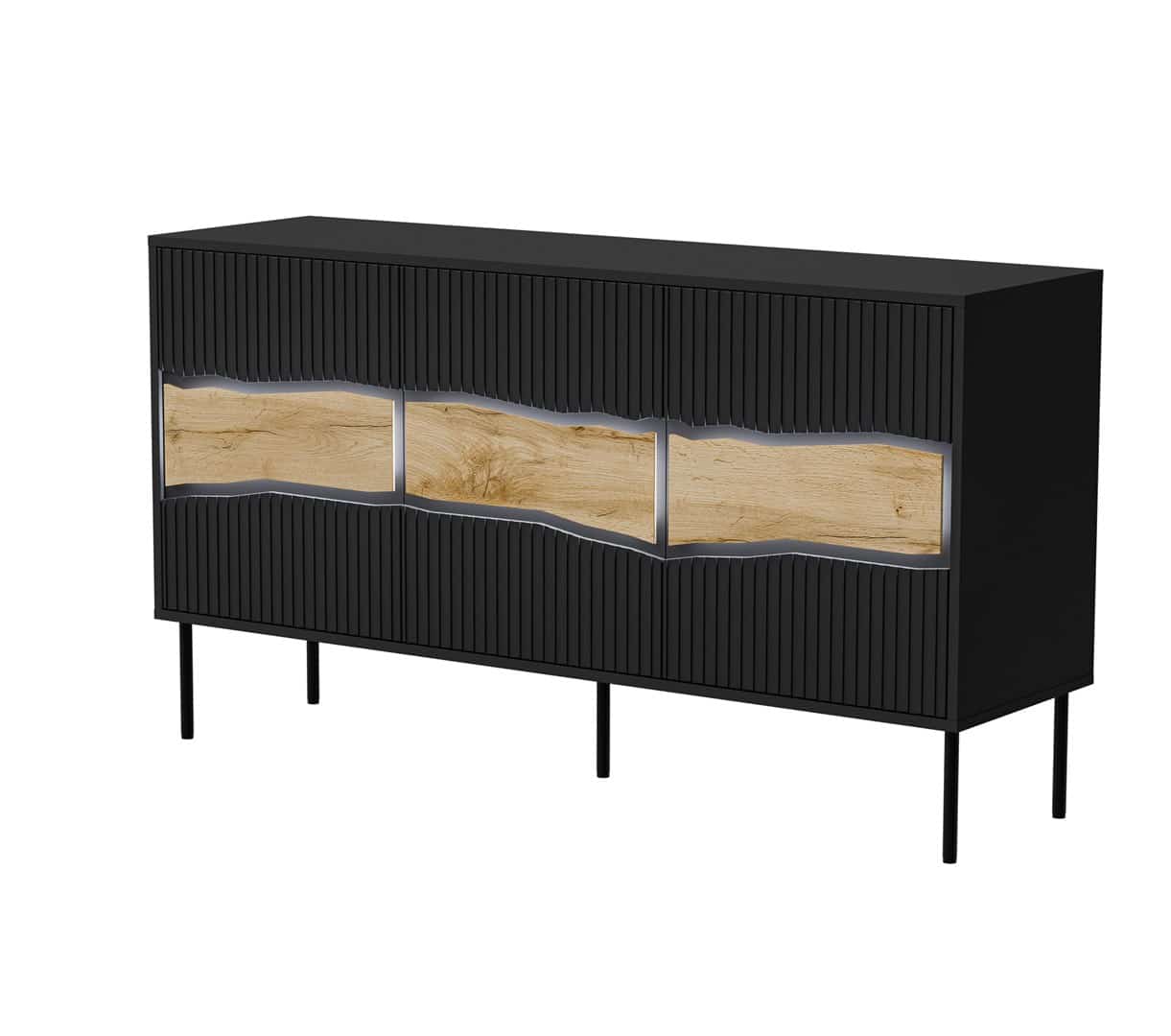 Komoda INSERTO 3D 143,5x40x80 czarny + LED