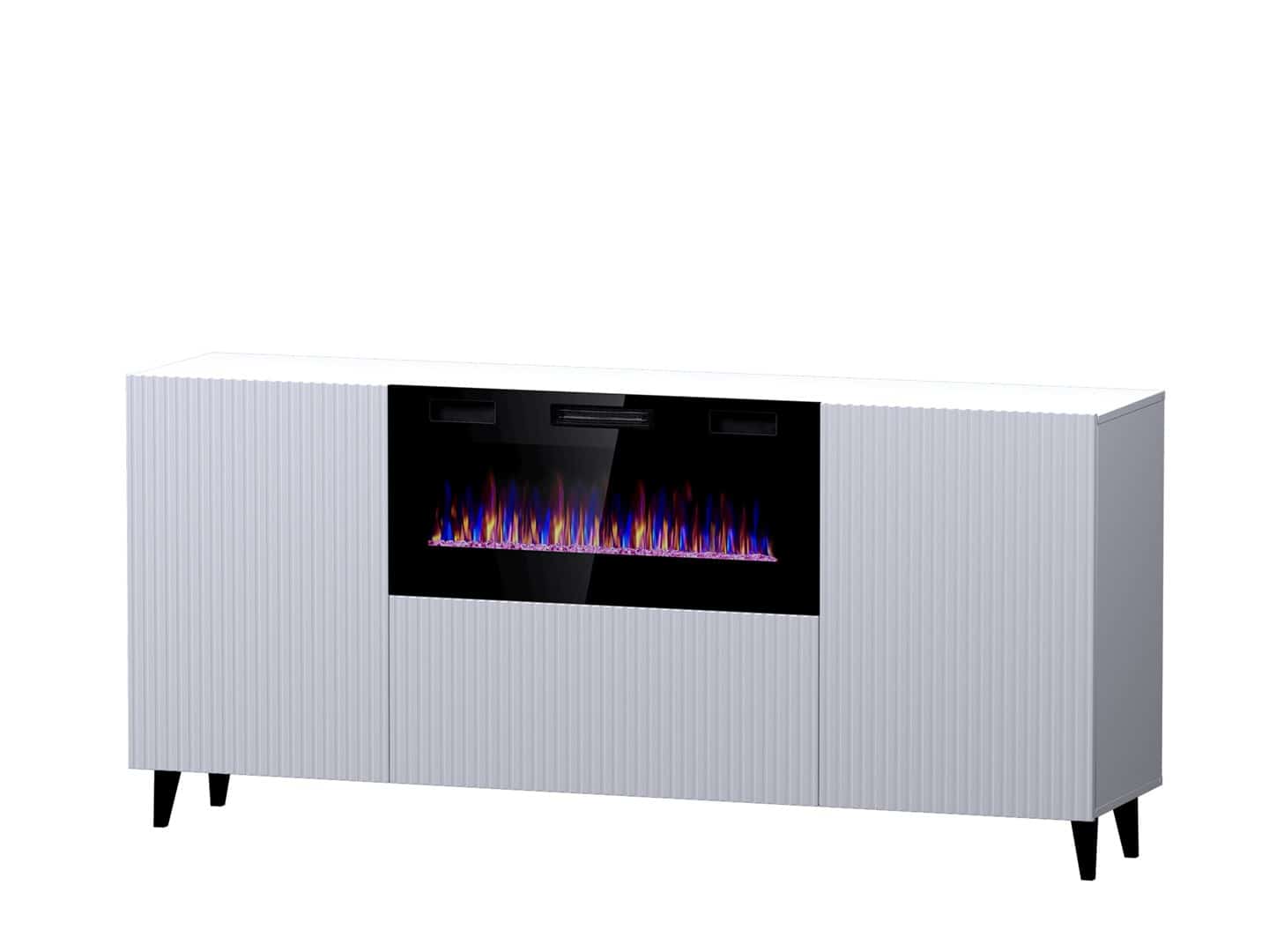 Komoda PAFOS z kominkiem elektrycznym biały matowy 180x42x82