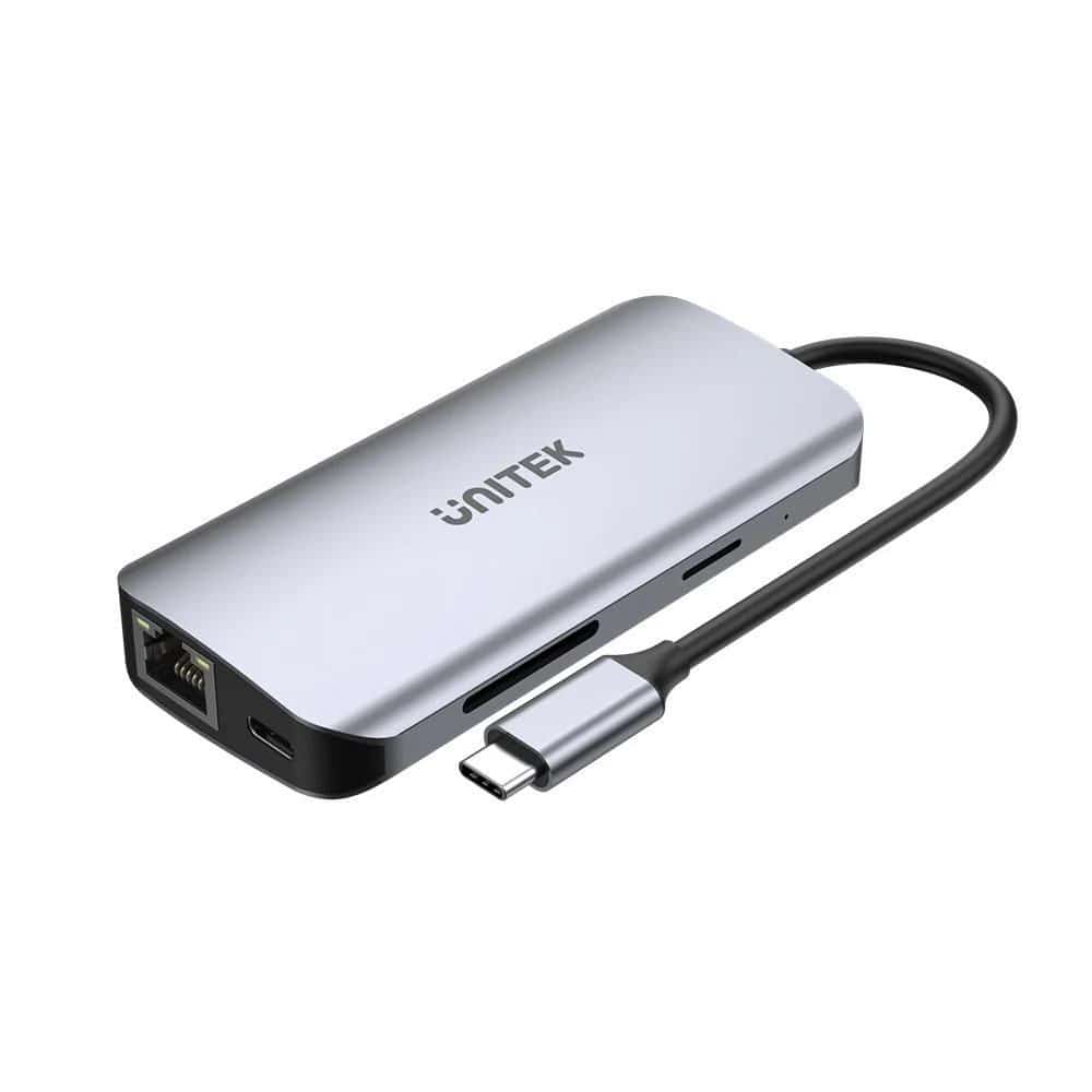 UNITEK AKTYWNY HUB USB-C 2X HDMI, CZYTNIK SD, 4K, RJ-45, PD 100W