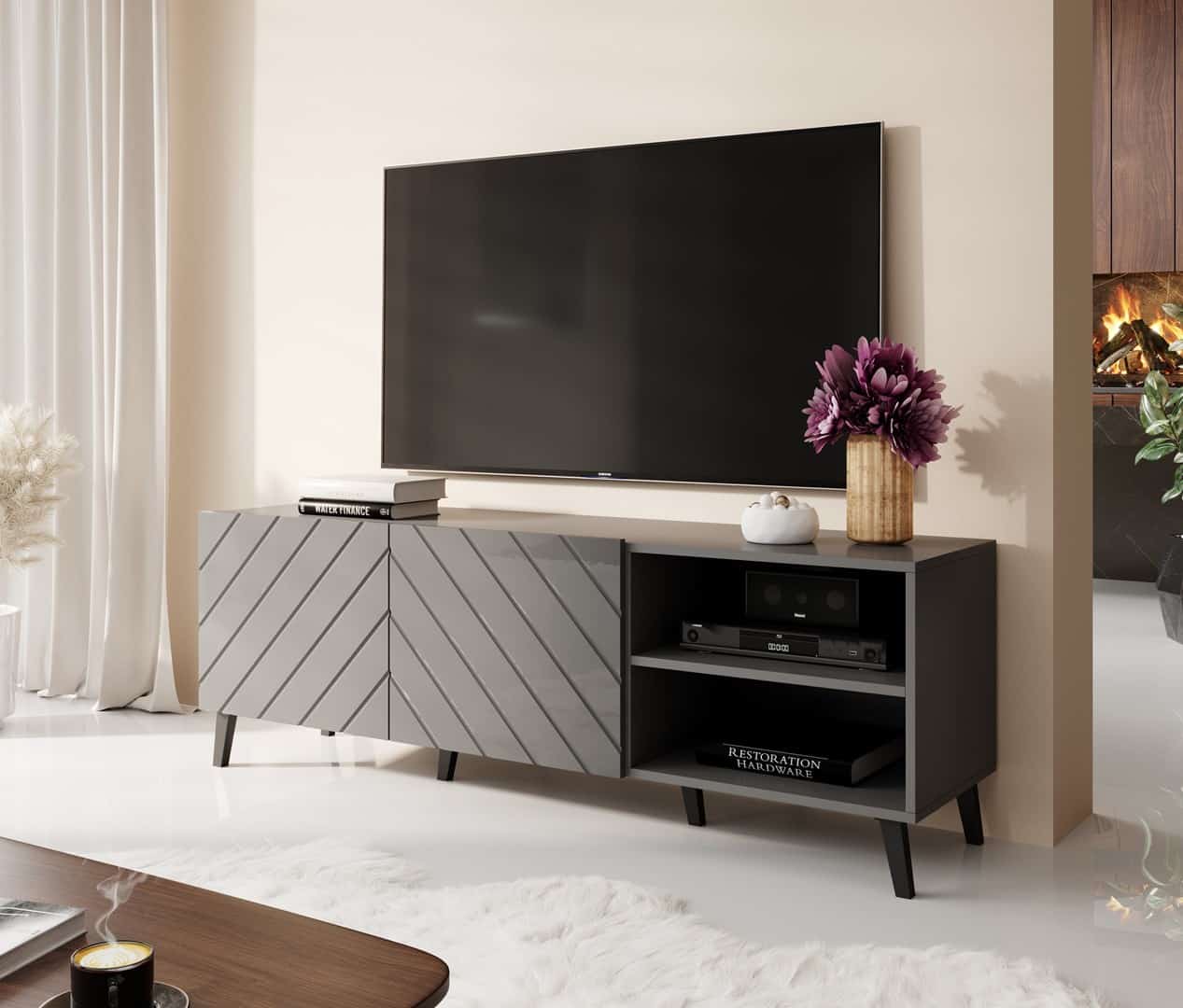 Szafka RTV ABETO 150x42x52 grafit połysk