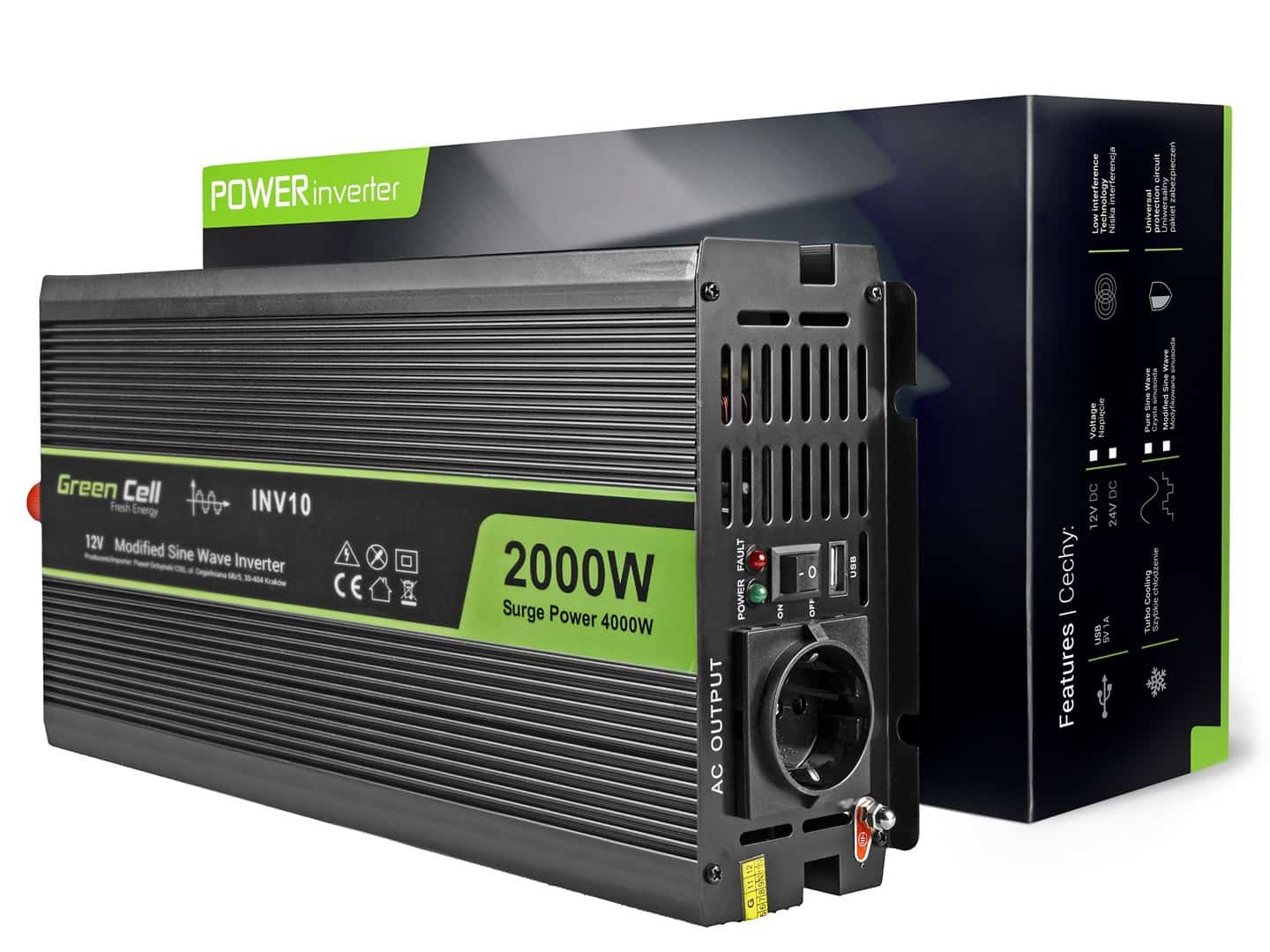 GREEN CELL PRZETWORNICA INV10 12V-230V 2000W/4000W
