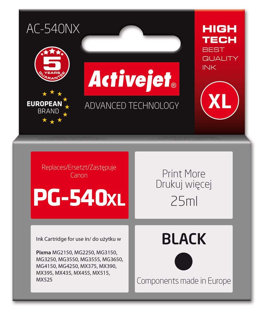 Activejet AC-540NX Tusz, Zamiennik Canon PG-540XL, 25ml, Czarny