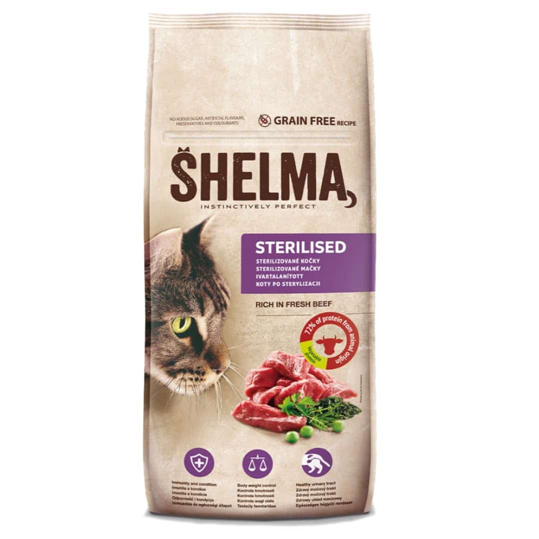 SHELMA Karma Sucha 8kg Wołowina dla Kotów Sterylizowanych