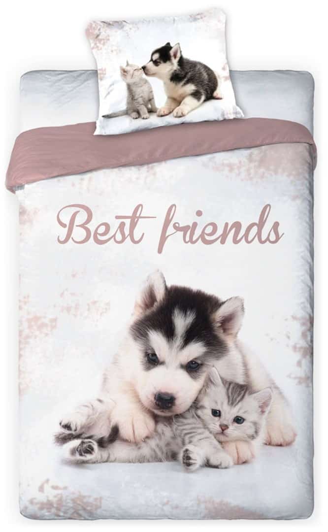 BEST FRIENDS PIES I KOT - Komplet Pościeli 140x200cm + Poduszka