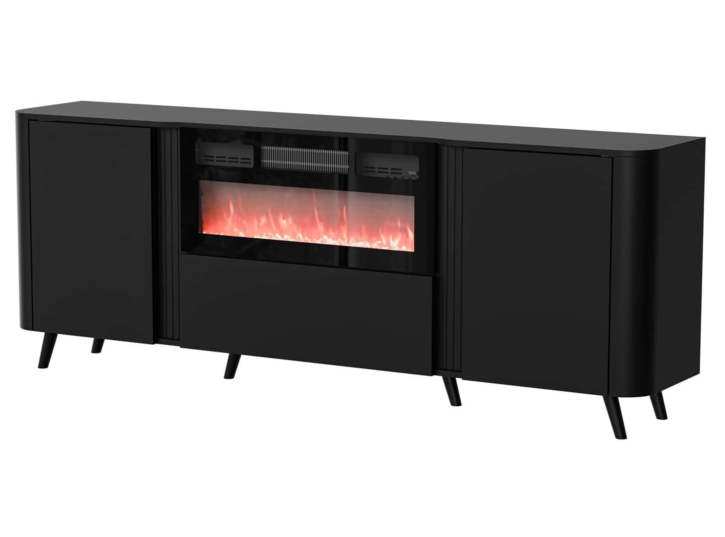 Komoda VOLARE 200x39x75 czarny + kominek elektryczny