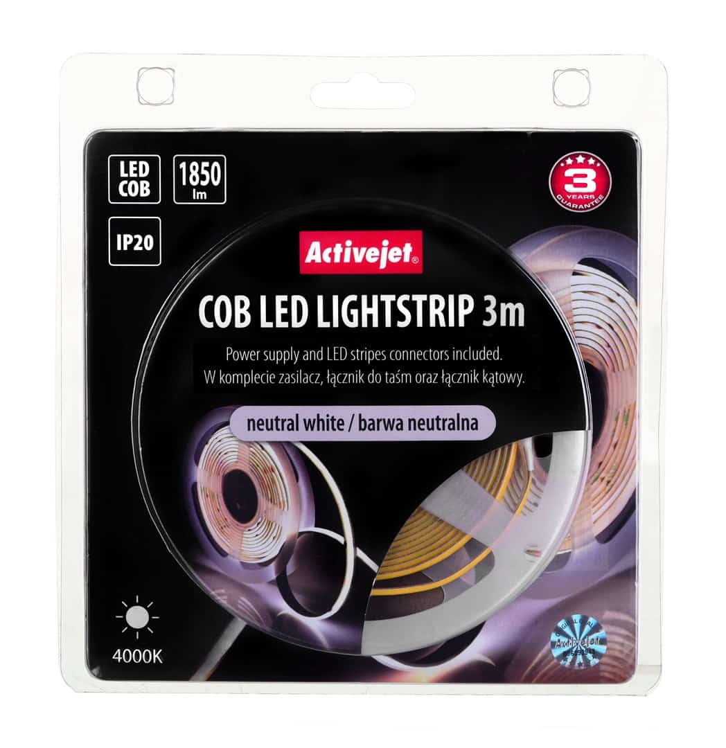Taśma LED COB 3m IP20 z zasilaczem