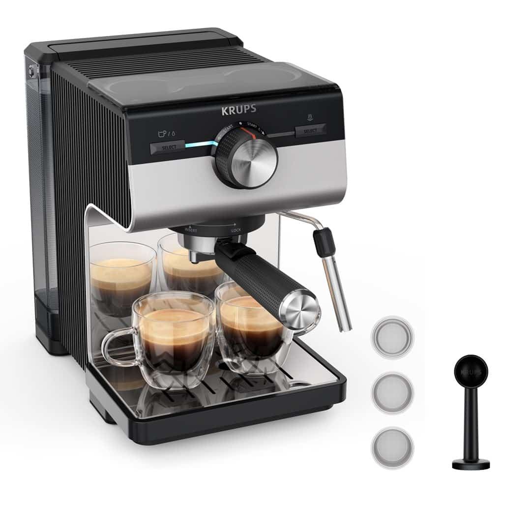 Ekspres kolbowy Krups Authentic+ XP384E10 - Espresso, 2 l, stal nierdziewna, czarny