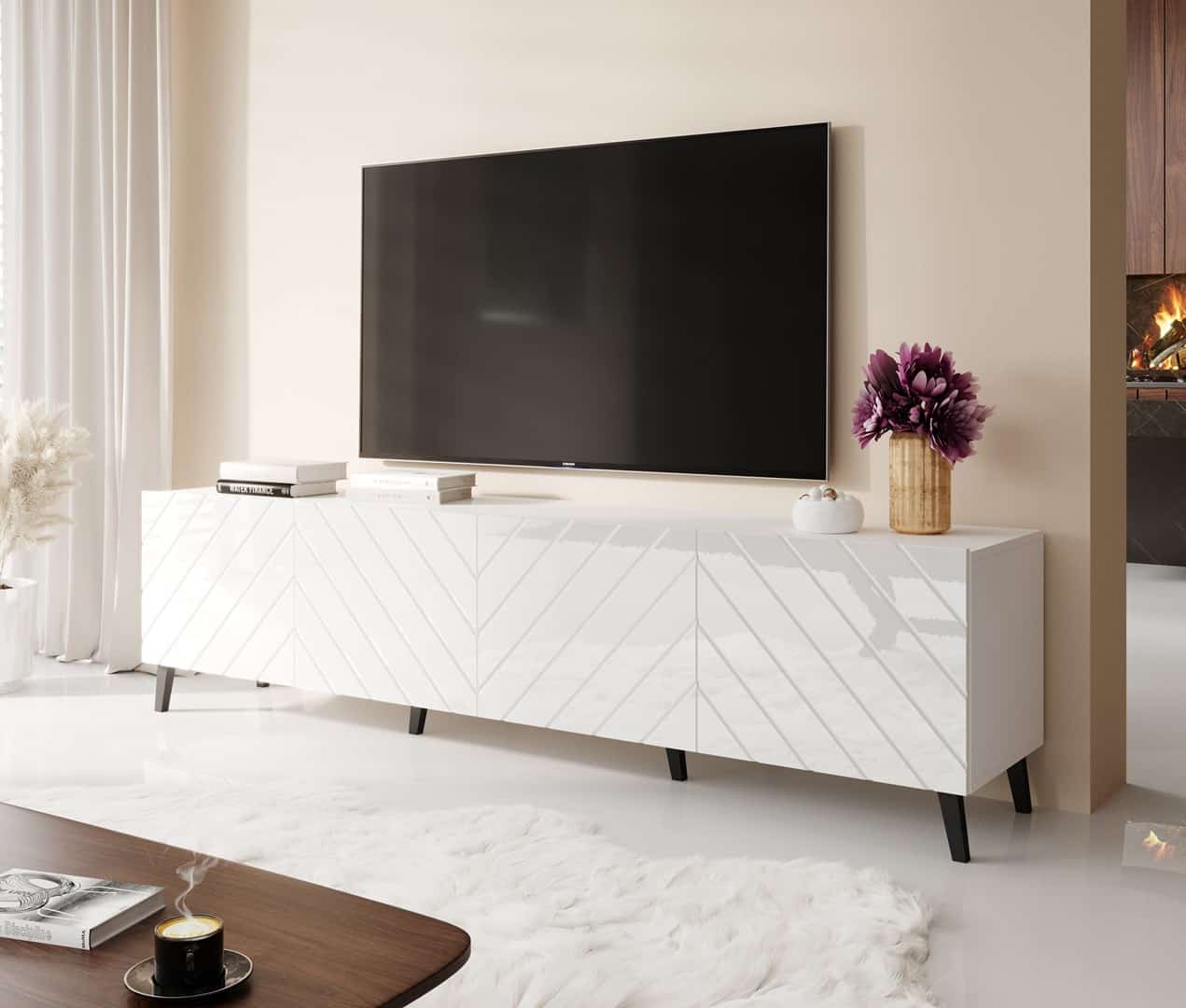 Szafka RTV Gembird ABETO 200x42x52 biała połysk