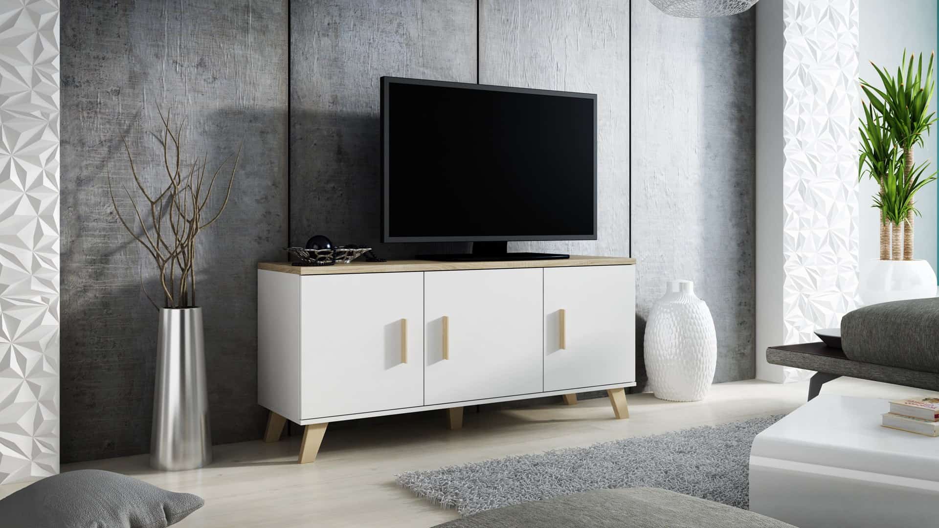 Komoda LOTTA 150 3D biały+dęb sonoma