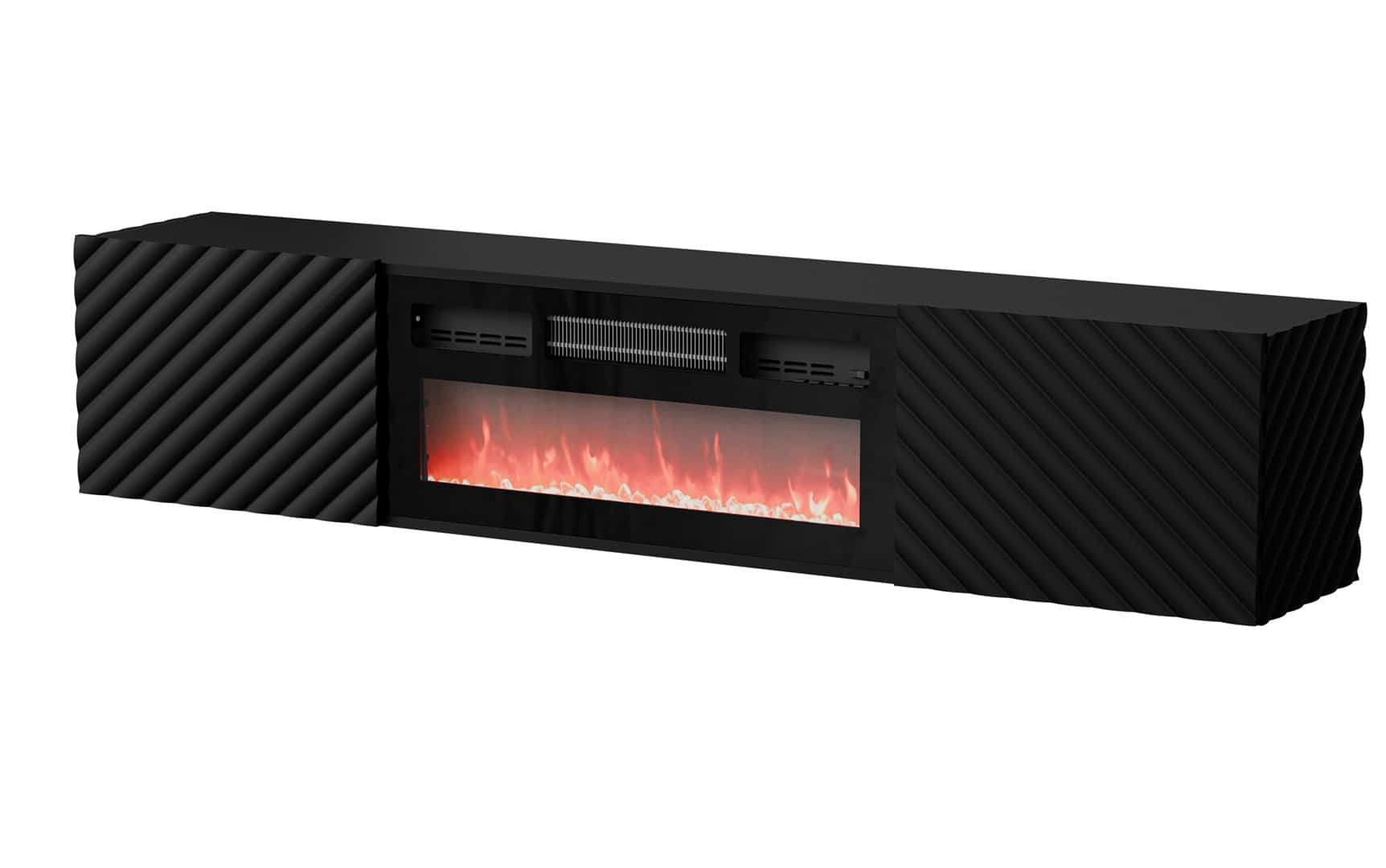 Szafka RTV LARA 183x35x37 czarny mat + kominek