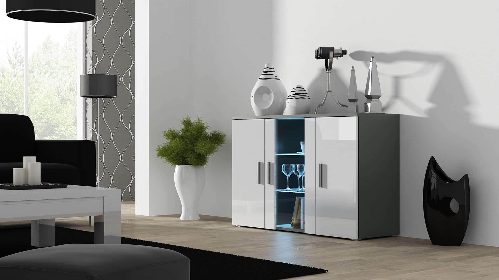 Komoda 120cm SOHO S7 szary/biały połysk