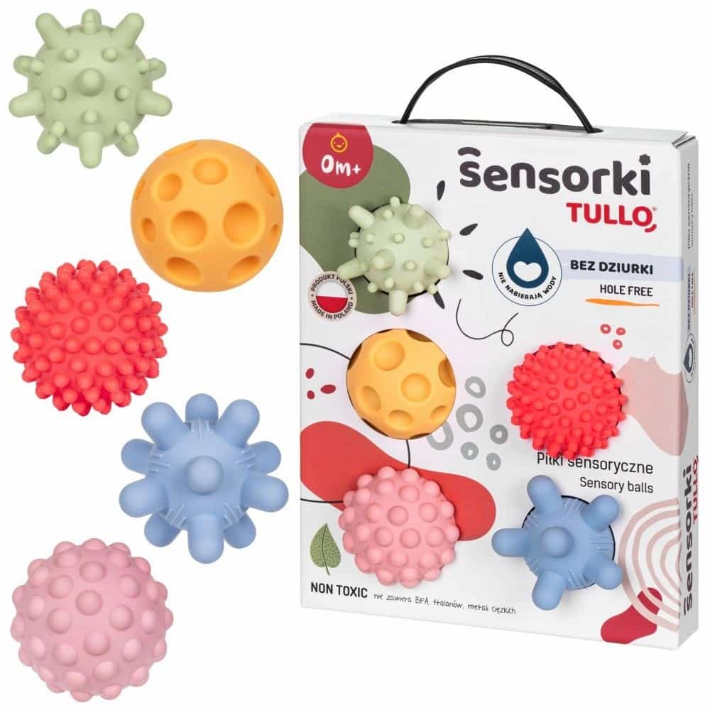 Piłki sensoryczne bez dziur Tullo, 5 elementów pastelowe