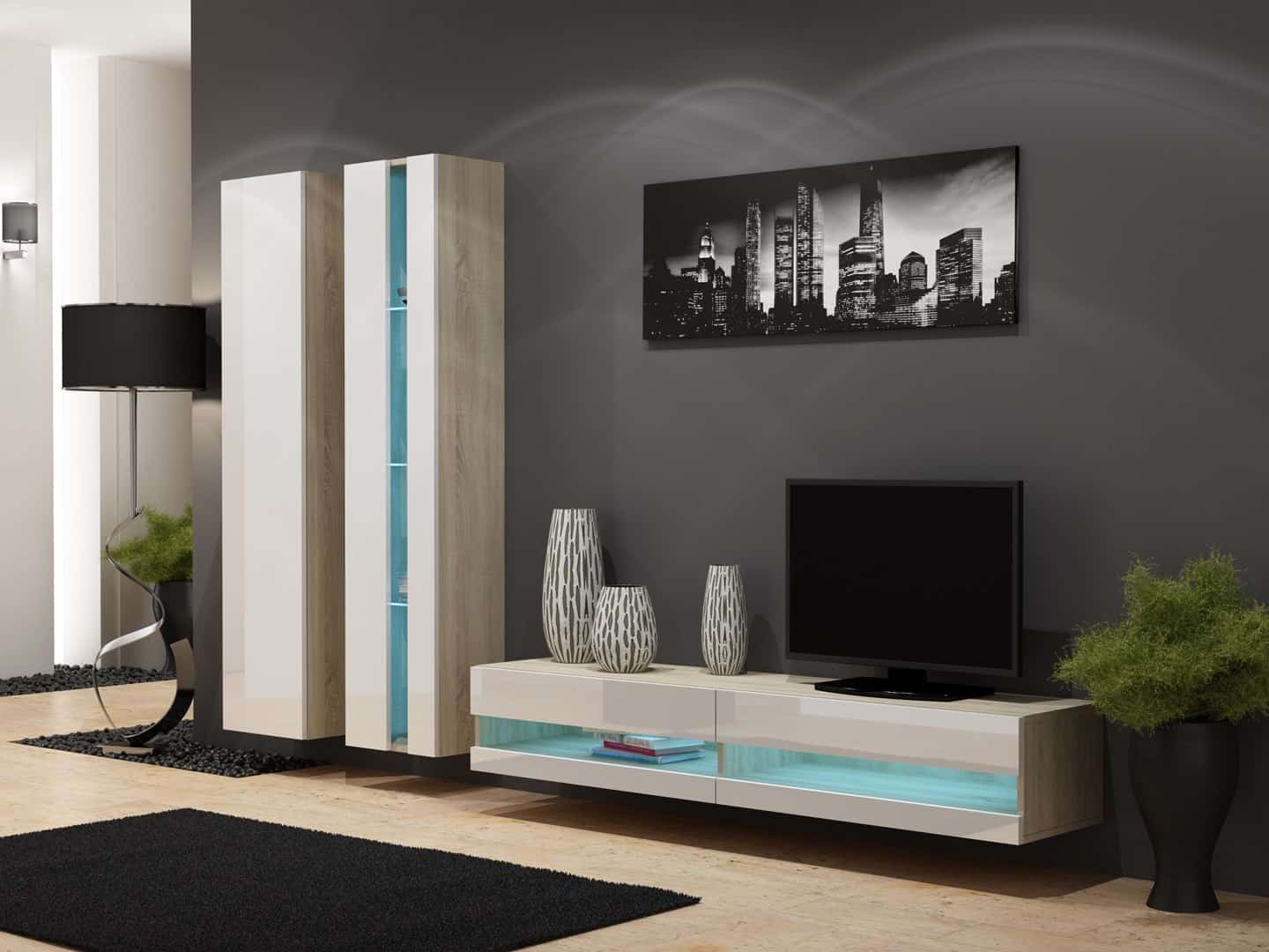 Regał Vigo New 180/40/30 Dąb Sonoma / Biały Połysk