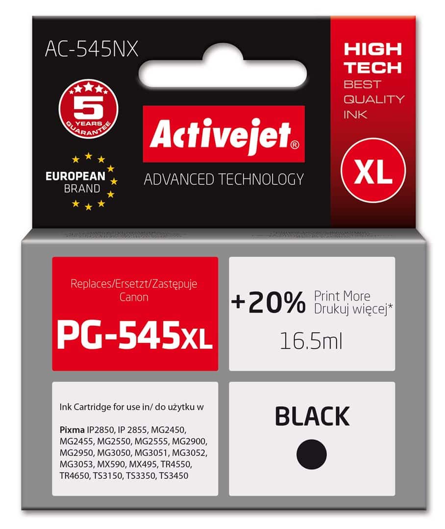 Activejet AC-545NX Tusz, Zamiennik Canon PG-545XL, 16,5ml, Czarny