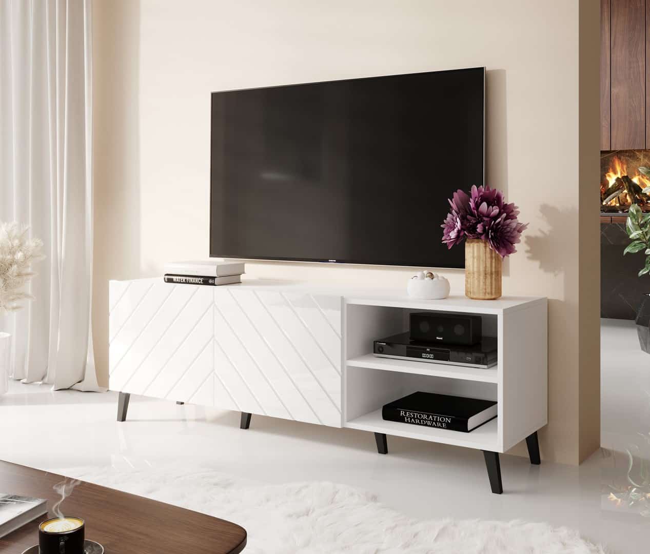 Szafka RTV ABETO 150x42x52 biała połysk