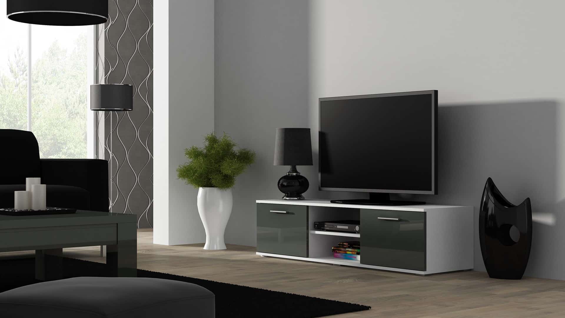 Szafka RTV SOHO 140 biały/szary połysk