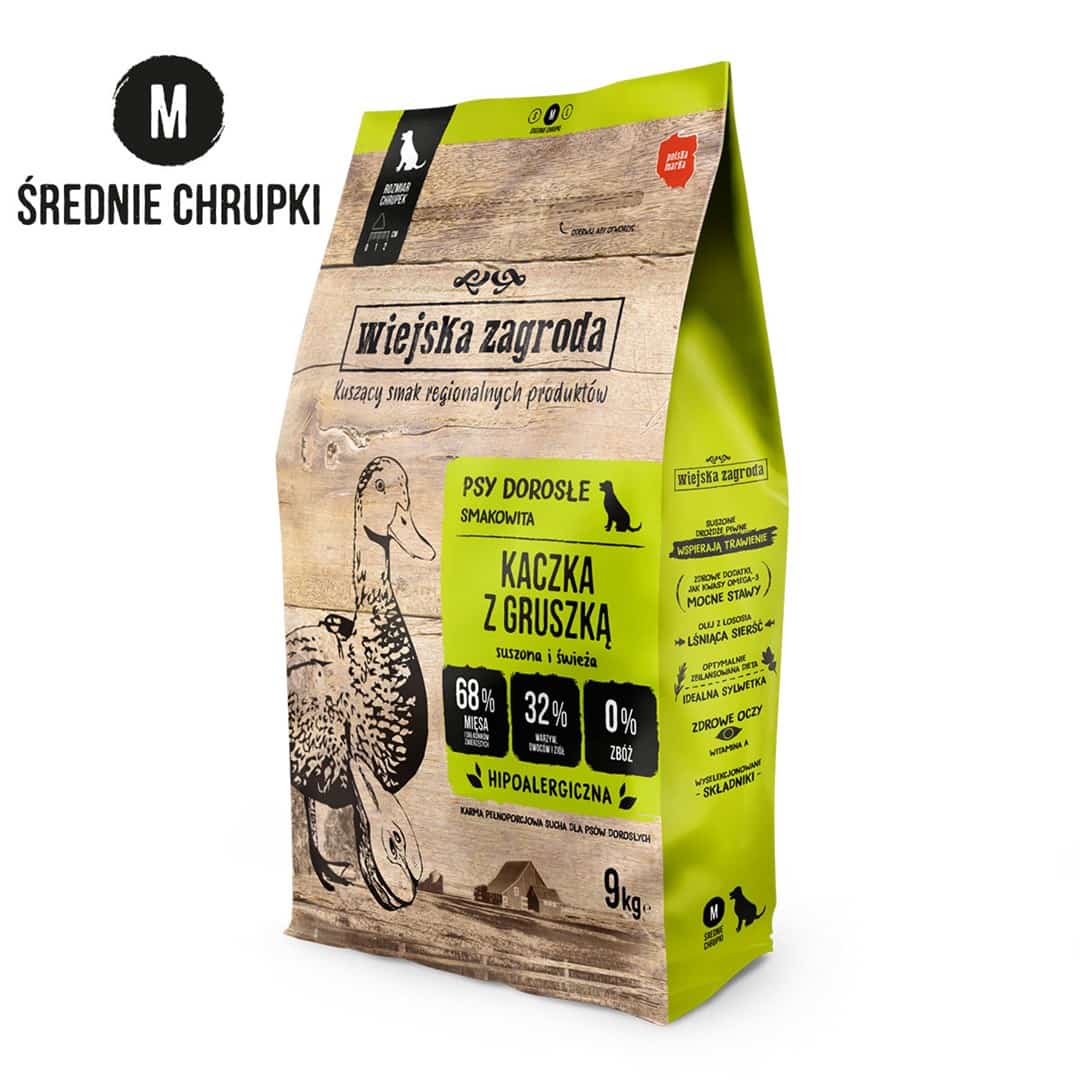 WIEJSKA ZAGRODA Kaczka z gruszką (dorosły) chrupki M - 9kg