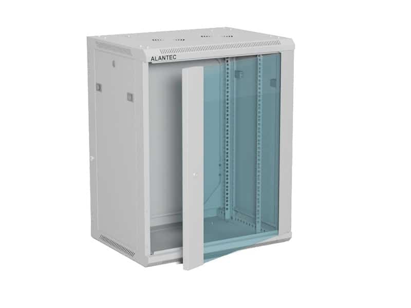 ALANTEC Szafa wisząca 19" 15U, drzwi szklane, szara, zmontowana