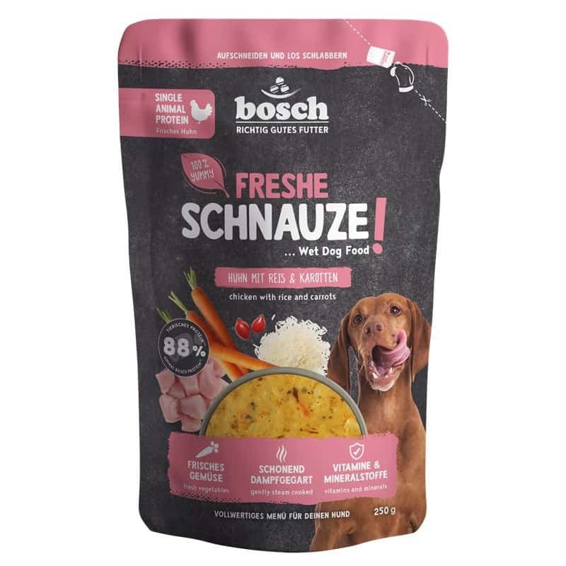 Karma mokra dla psa BOSCH Freshe Schnauze - kurczak z ryżem i marchewką 250g