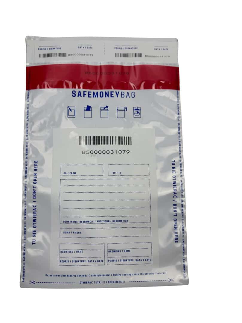 Koperty depozytowe SAFEMONEYBAG, przezroczyste, format B5 (190x260 mm + 35 mm), 100 sztuk w opakowaniu