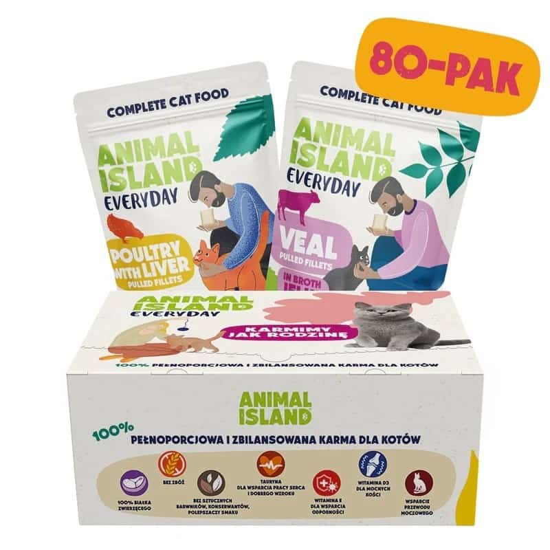 Zestaw karmy mokrej dla kota ANIMAL ISLAND Everyday, mix smaków, 80 saszetek po 85g