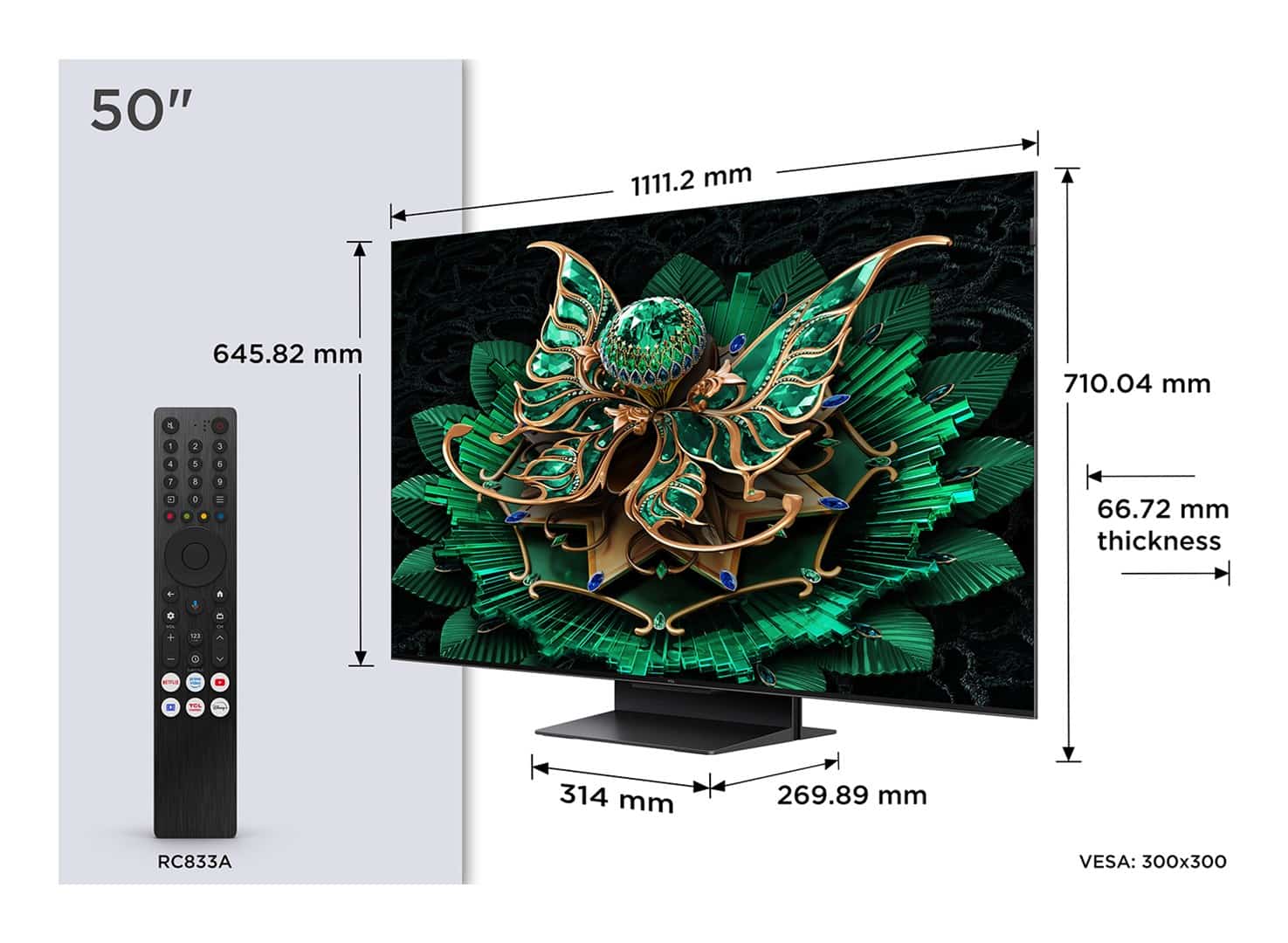 Telewizor TCL 50C7K QD-Mini LED 50" 4K Ultra HD Google TV Dolby Atmos DVB-T2 Czarny (OUTLET)