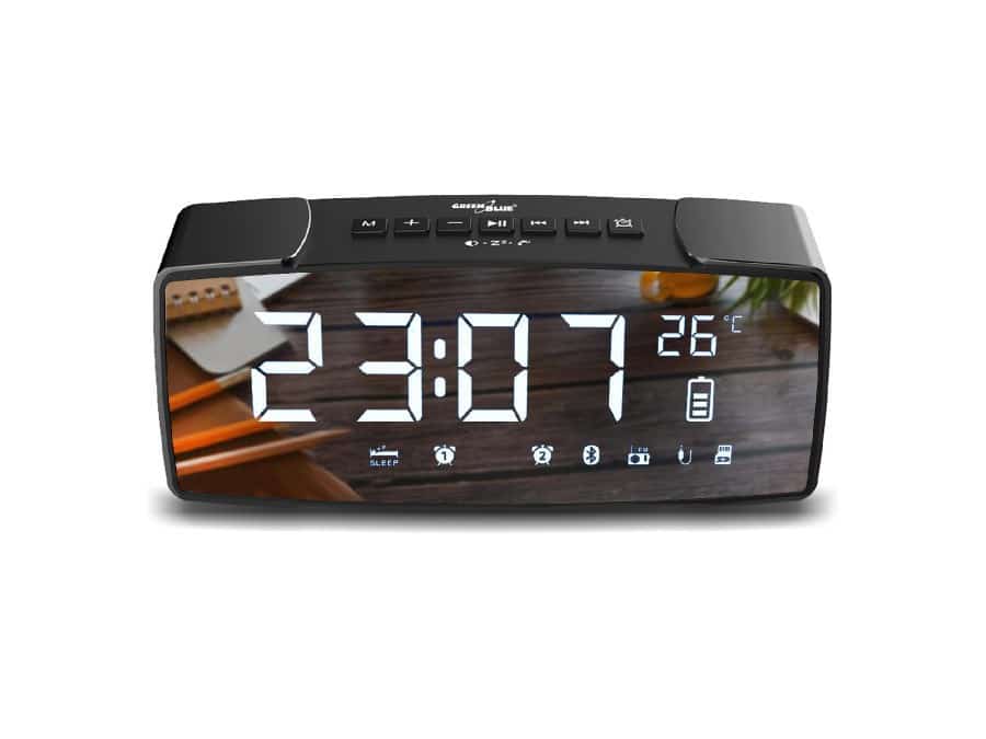Radiobudzik GreenBlue GB200 z Bluetooth 4.2, FM, AUX-IN, 6W, funkcją pomiaru temperatury, alarmem, zegarem i akumulatorem 2200 mAh