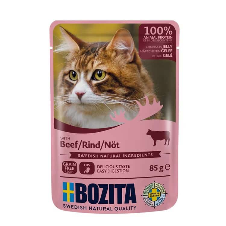 BOZITA Mięsne kawałki w galarecie z wołowiną - saszetka dla kota - 85g