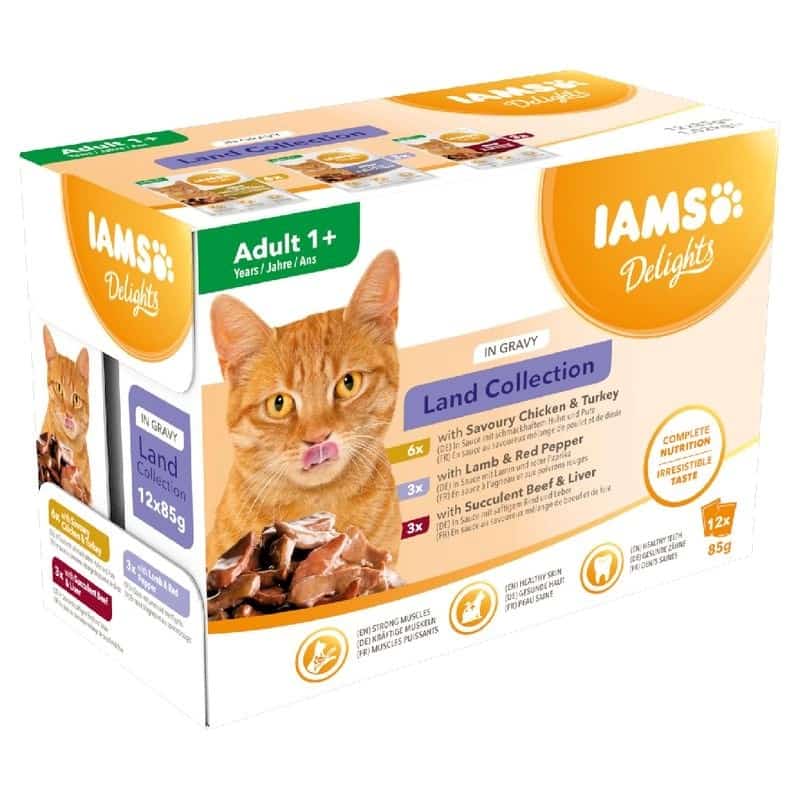 Mokra karma dla kota IAMS Cat Land w sosie, 12 saszetek po 85g