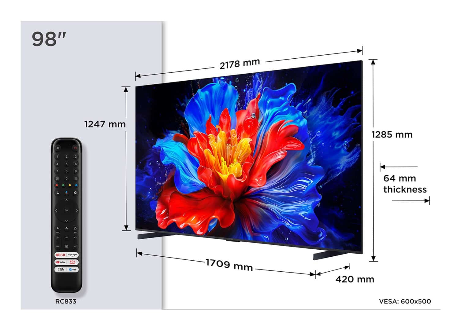 Telewizor TCL 98P89K QLED 98'' 4K Ultra HD 144Hz Google TV Dolby Atmos Metaliczny (OUTLET)